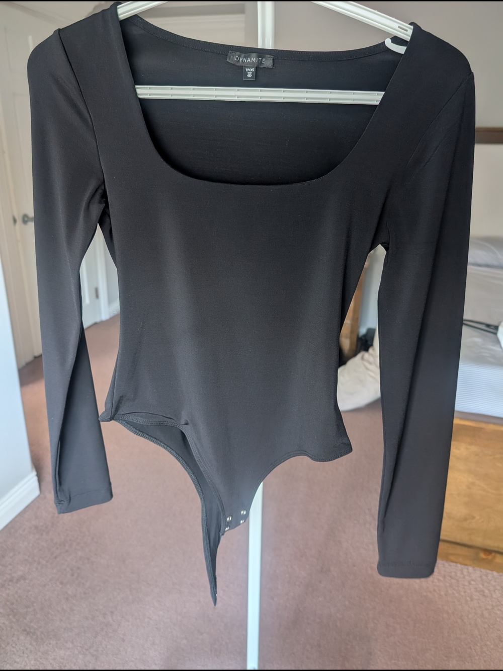Dynamite Black Square-Neck Long Sleeve Bodysuit